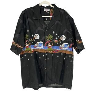 Vtg Pacific Legend Shirt Mens 3XL Black Hawaiian Christmas Hula Santa Elf Surfer